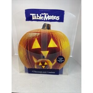 VTG Pimpernel Table Mates Pumpkin JackOLantern Placemats & Coasters Set England